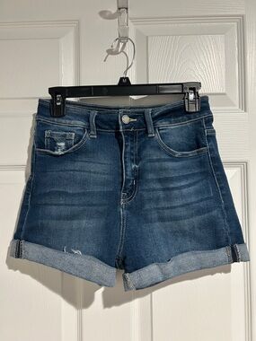 KanCan Dark Blue Denim Cuffed Jean Shorts